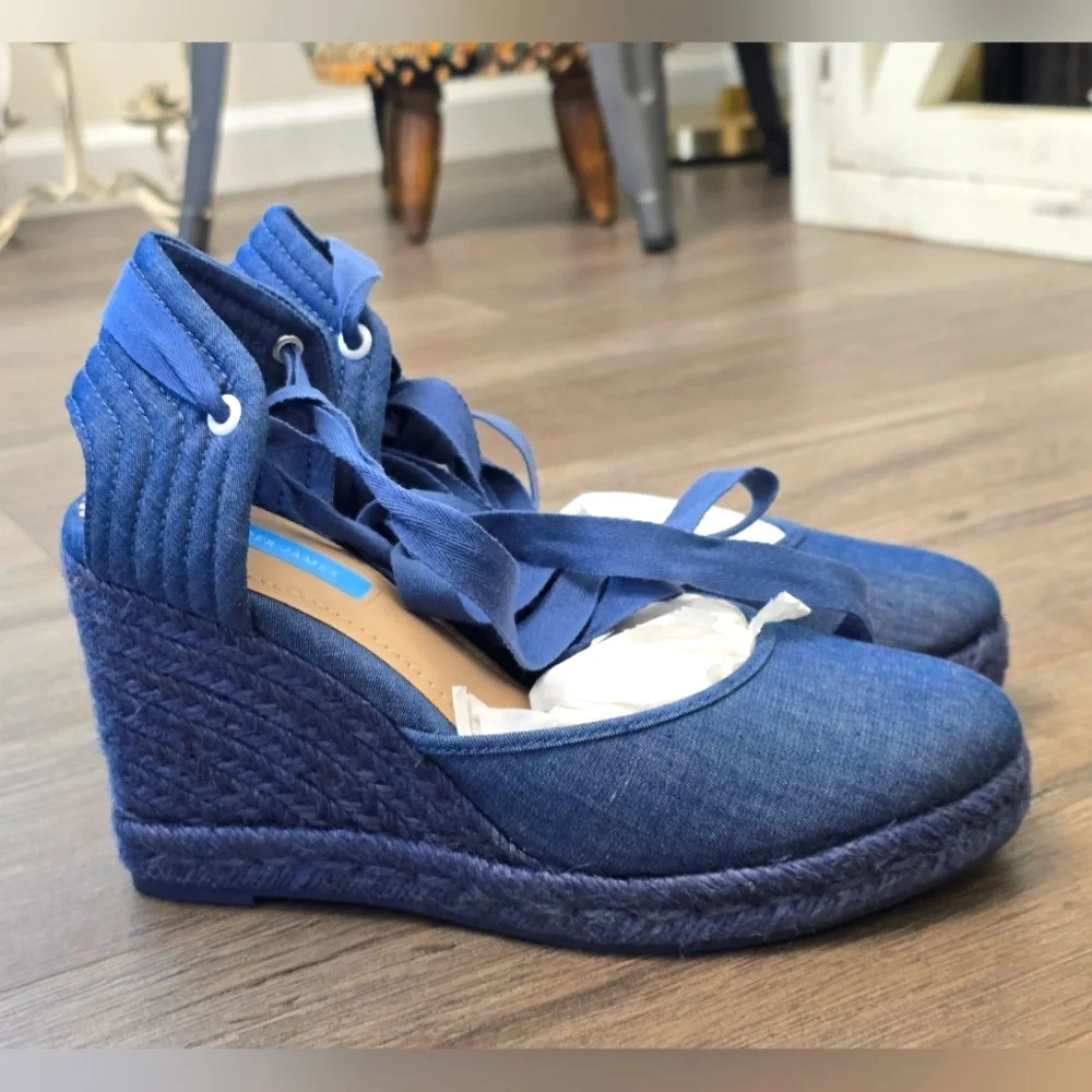 Draper James Lace Up Espadrilles Olivia Chambray NWOB Size 9